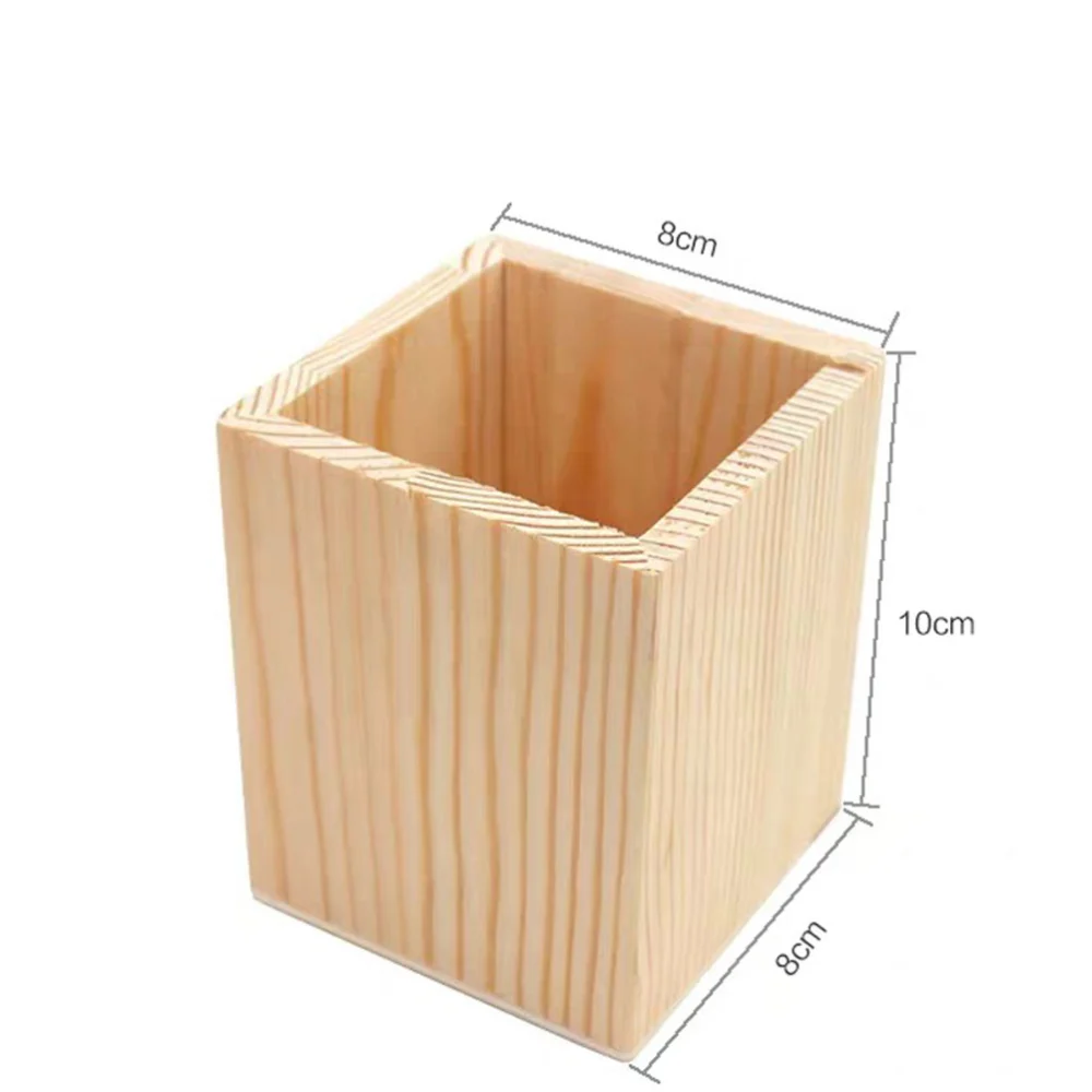 3 Pcs Wooden Pencil Container Pen Holder Office Pen Organizer Unfinished Solid Color Container for Home Office DIY Graffiti (Random Style)