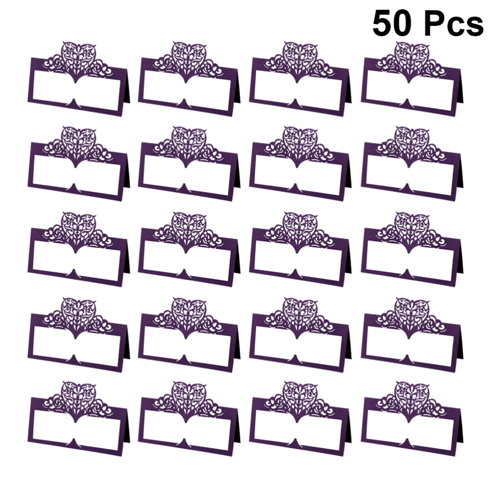 50pcs Love Hollowed Out Name Seat Delicate Vintage Paper Place Creative Table Name Seat for Wedding Party (Dark Purple)