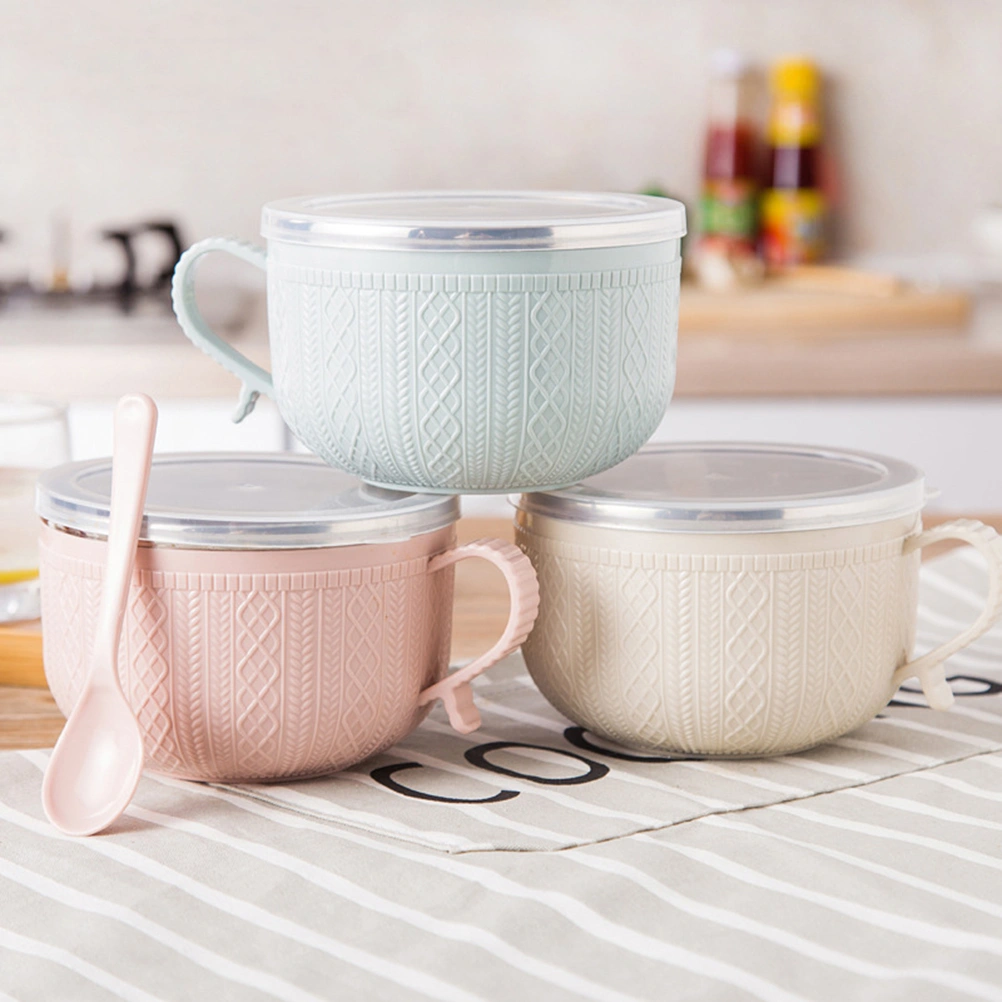 1pc Double Tiers Lunch Box Stainless Steel Inner Thermal Insulated Food Storage Boxes with Handle and Spoon (Pink)