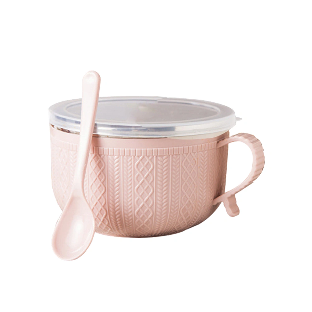 1pc Double Tiers Lunch Box Stainless Steel Inner Thermal Insulated Food Storage Boxes with Handle and Spoon (Pink)
