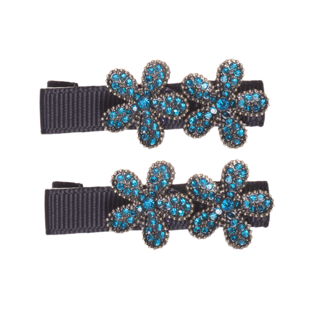 2 pcs Diamond Hair Clip Vintage Crystal Five-leaf Flower Hair Clip for Women Use (Dark Grey)