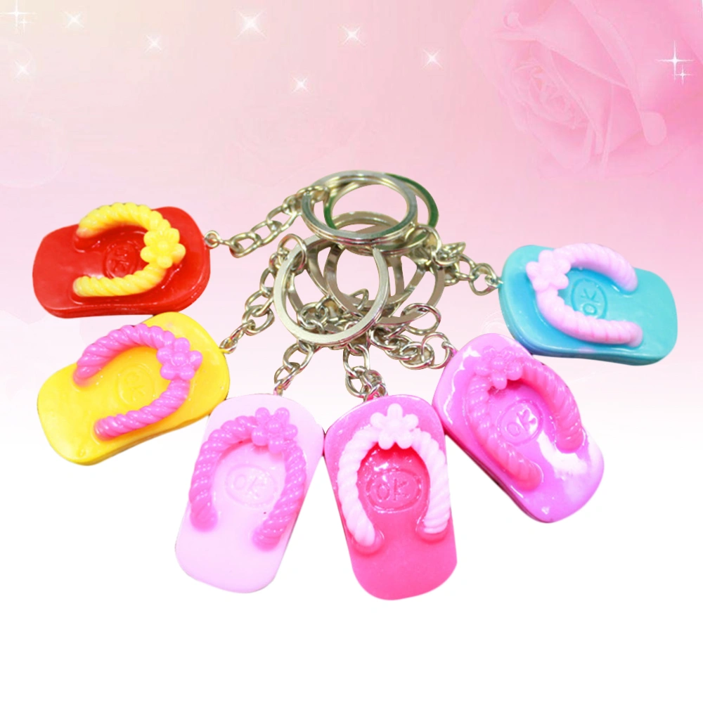 12pcs Keychains Personality Resin Simulation Shoes Slippers Shape Key Ring Pendant Decorations Creative Small Gifts ((Random Color)