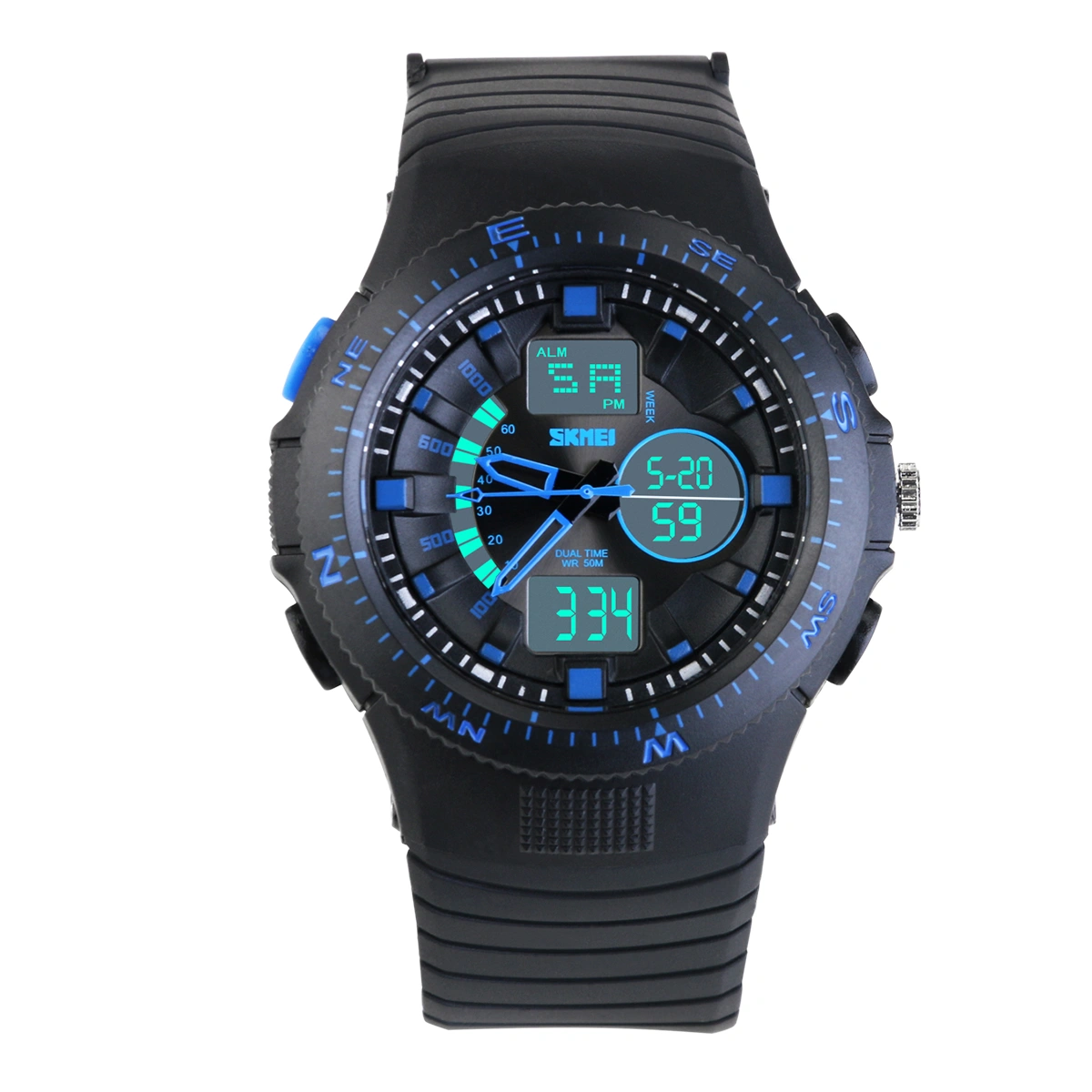 Multifunctional Dual Display Watches for Men Waterproof Sports Watch (Blue)