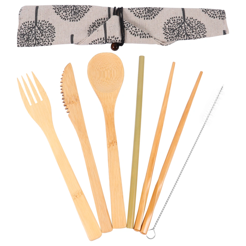 1 Set Outdoor Portable Cutlery Set Picnic Bamboo Eco-friendly Cutlery Set