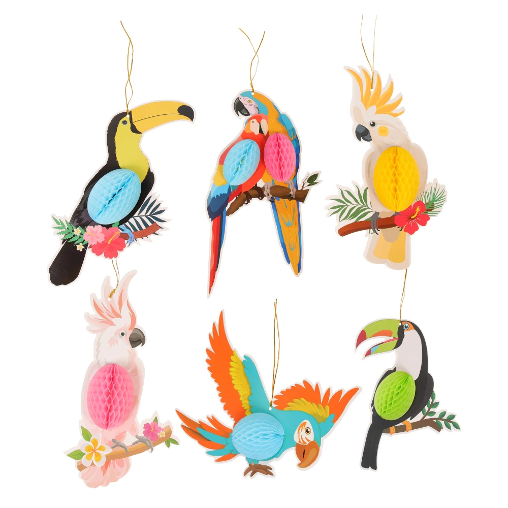 6pcs Parrot Honeycomb Pendant Festival Layout Props Hawaiian Party Supplies