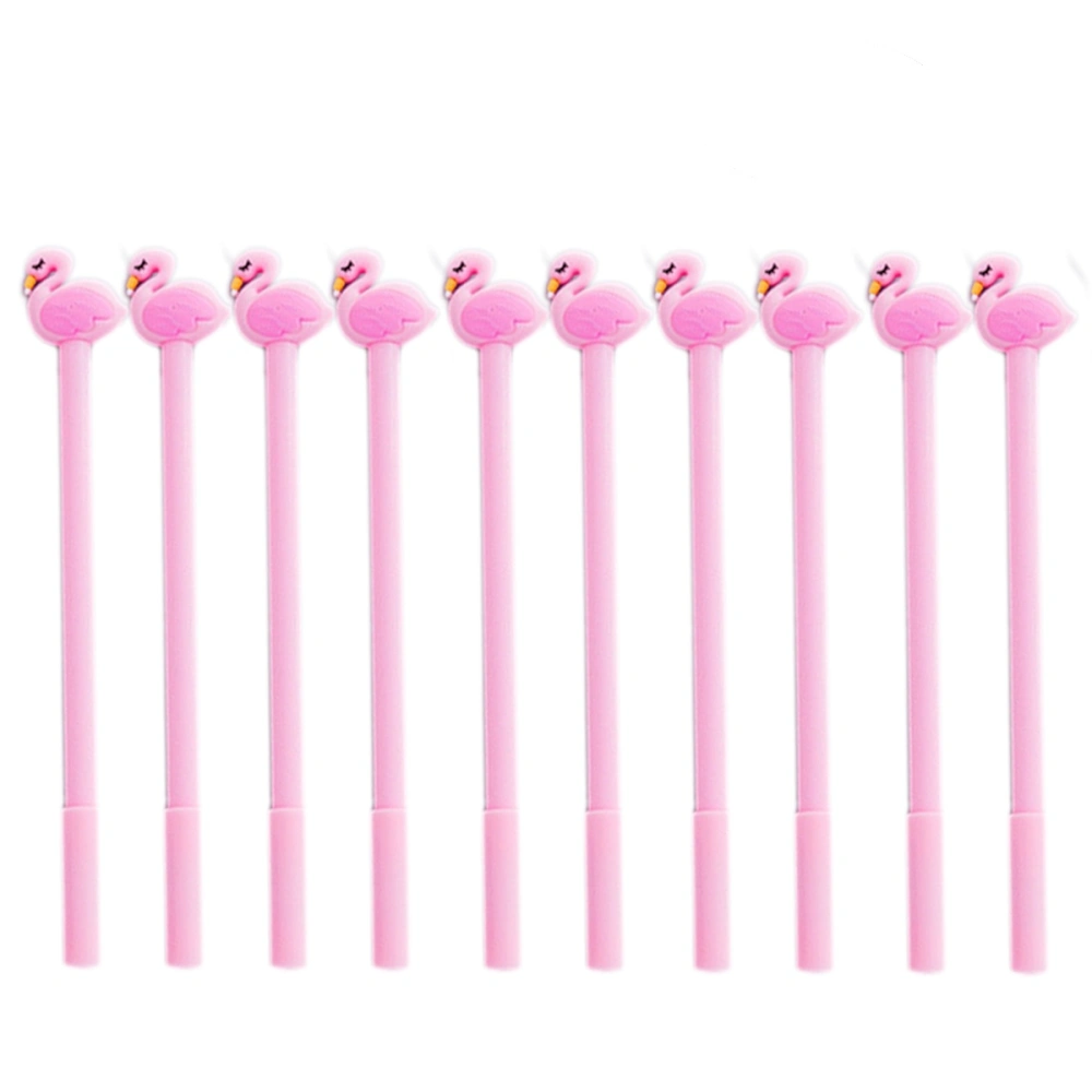 10PCS 0.5mm Black Ink Rollerball Pen Cartoon Flamingo Pattern Ink Sign Pen (Pink)