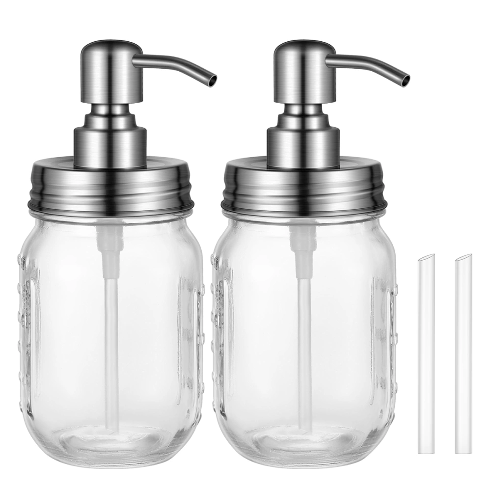 TOPBATHY 2pcs Soap Dispenser 304 Stainless Steel Pump Lotion Dispenser Rustproof Corrosion Resistant Bathroom Soap Dispenser for Shower Gel Shampoo (450ml)