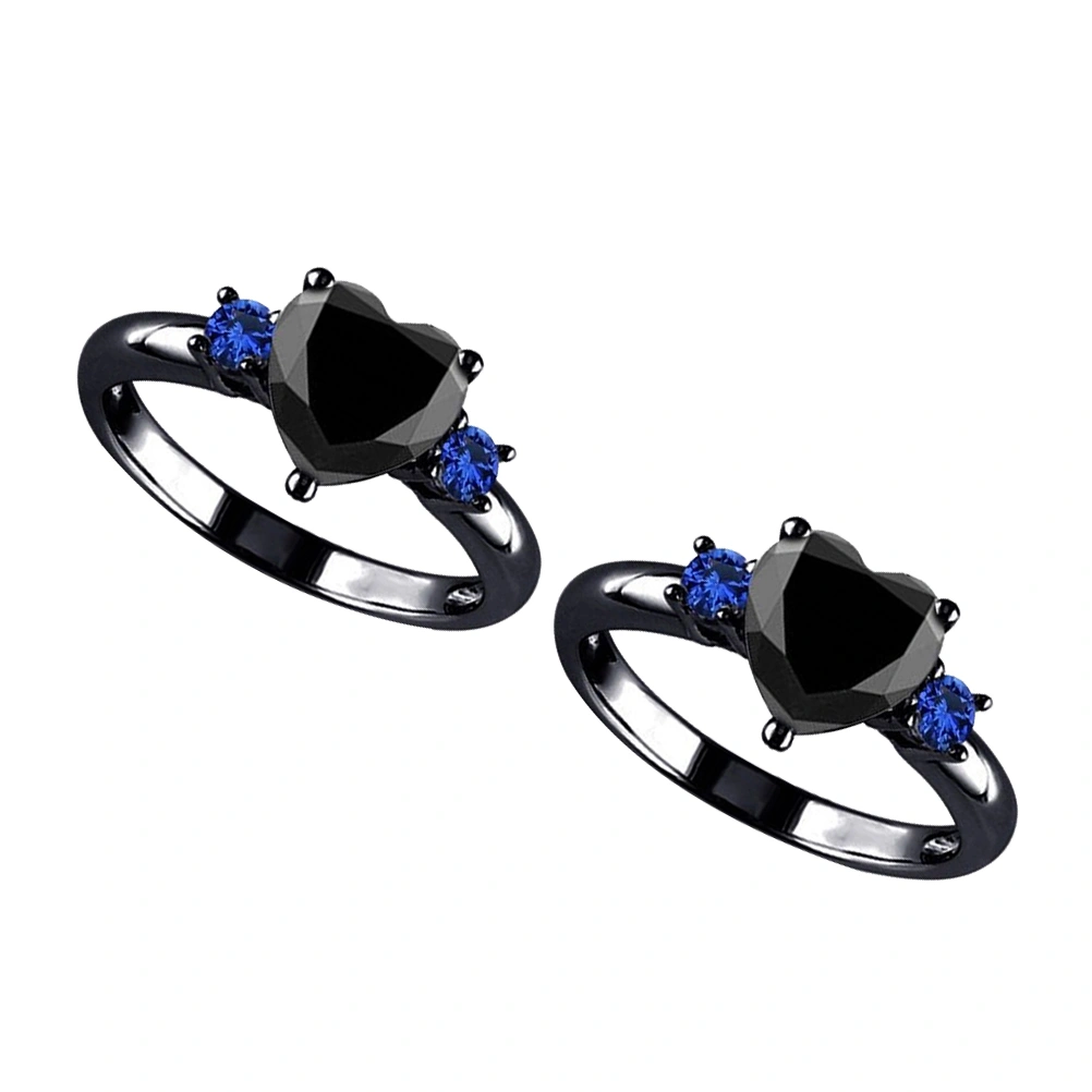 2 Pcs 3D Heart Cut Diamond Rings  Plating Rings Fashion Black Rings Rings - No.7 (Black+Dark Blue)