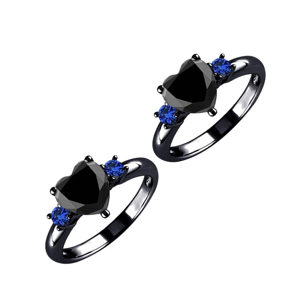 2 Pcs 3D Heart Cut Diamond Rings  Plating Rings Fashion Black Rings Rings - No.7 (Black+Dark Blue)