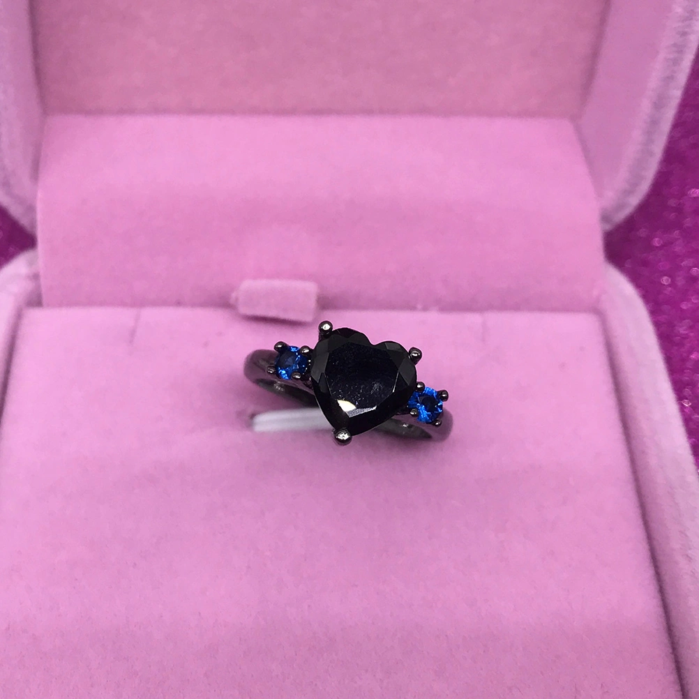 2 Pcs 3D Heart Cut Diamond Rings  Plating Rings Fashion Black Rings Rings - No.7 (Black+Dark Blue)