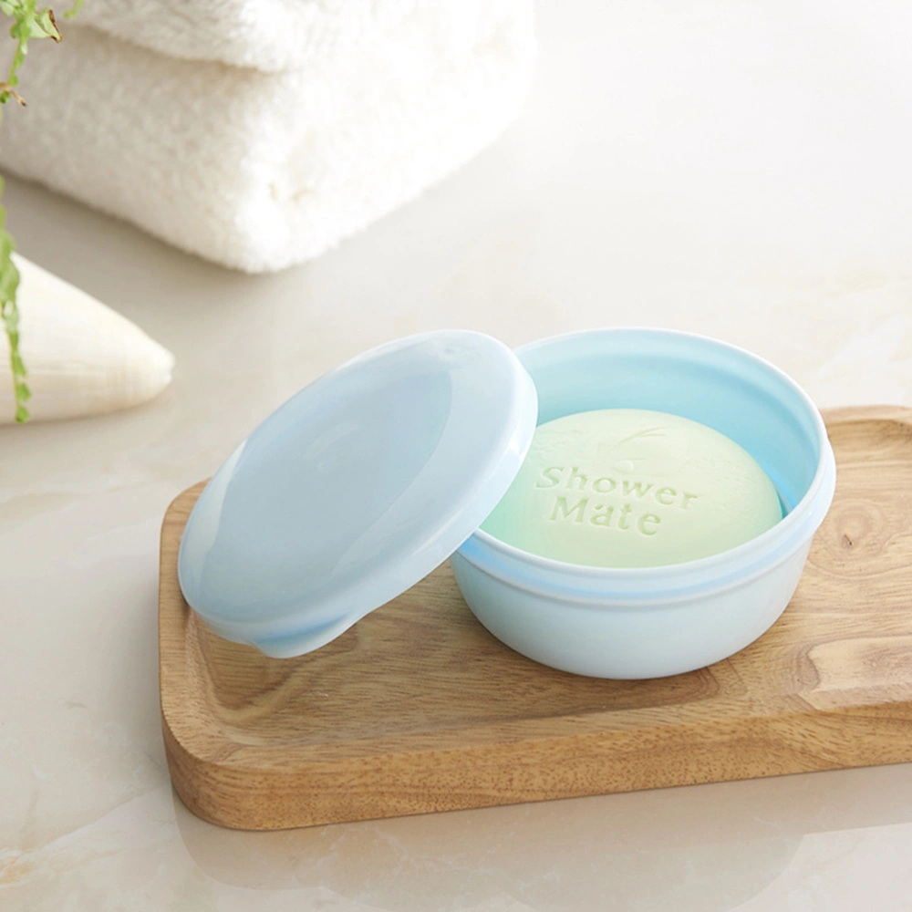 2pcs Household Soap Boxes Round Plastic Soap Holder Soap Dish with Lid and Draining Plate for Home Dorm