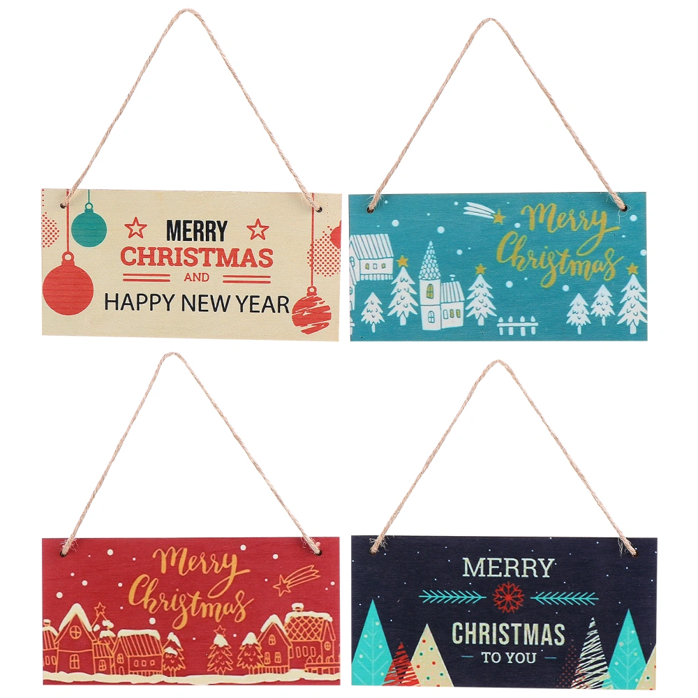 1 Set 4pcs Christmas Elements Wooden Hanging Signs Colored Drawing Door Signs