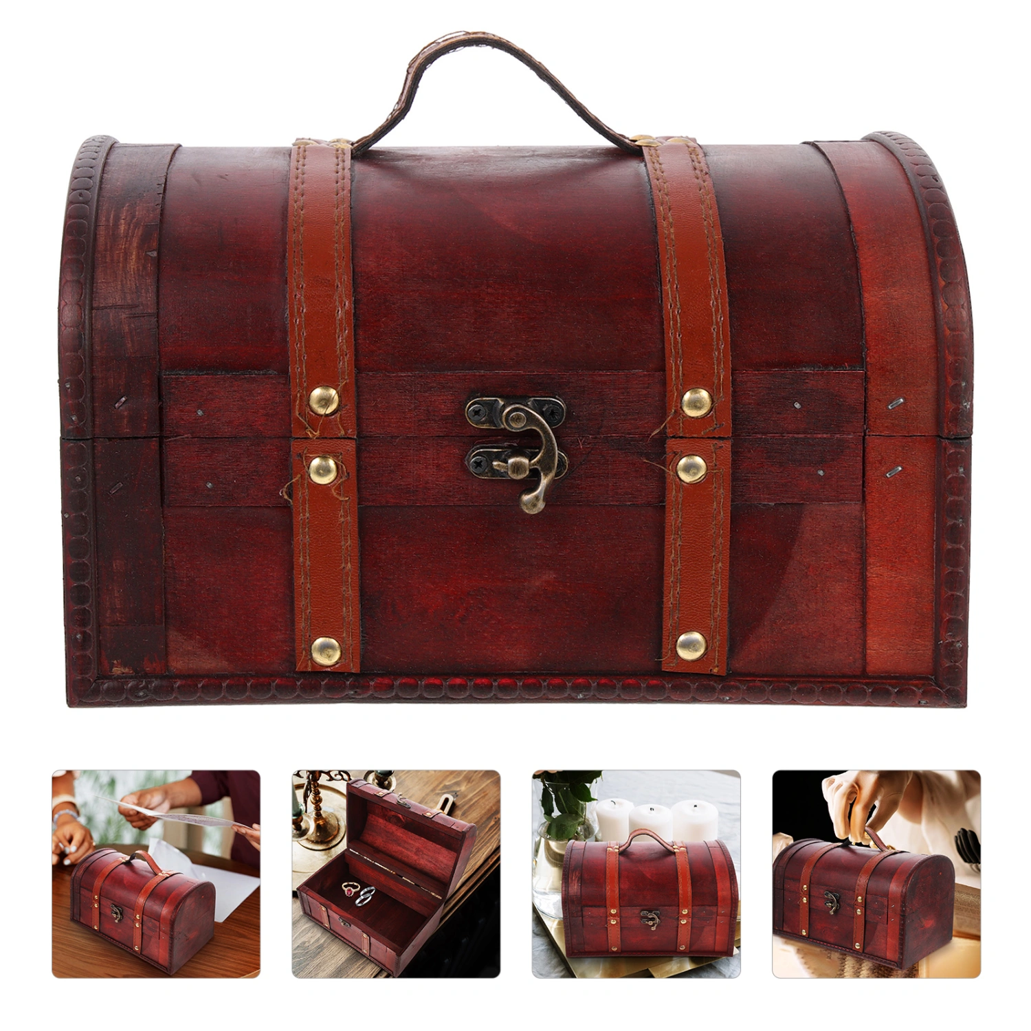 Decorative Jewelry Box Retro Wood Box Multi-use Pirate Box Vintage Storage Container