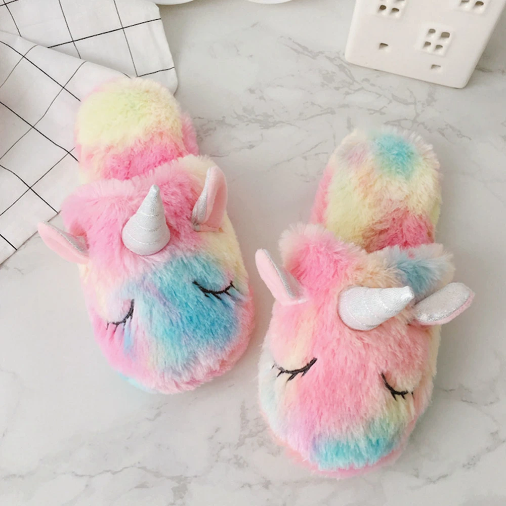 Autumn Winter Plush Unicorn Cotton Slipper Keep Warm Fluffy Home Shoes Non-slip