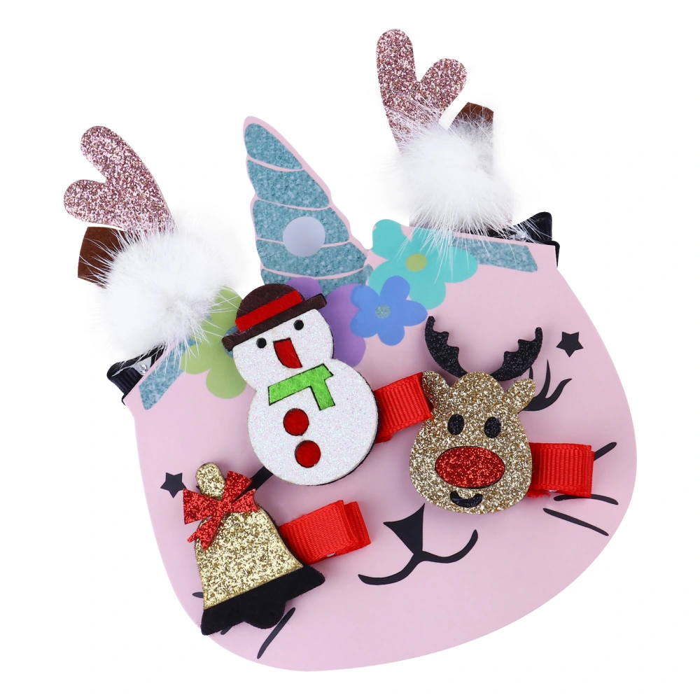 5pcs Christmas Cartoon Hair Clips Antlers Snowman Hairpins Kids Hair Barrettes