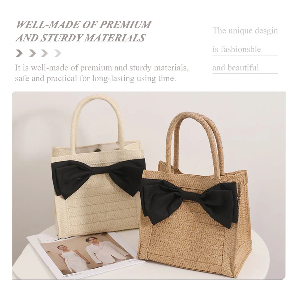 Hand Woven Beach Bag Shopping Bag Woven Bag Handbag Bowknot Bag for Girl