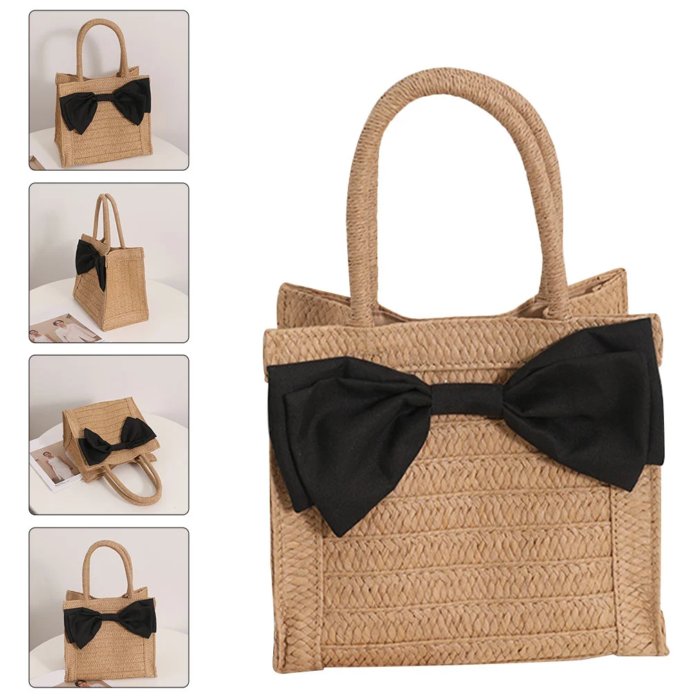 Hand Woven Beach Bag Shopping Bag Woven Bag Handbag Bowknot Bag for Girl