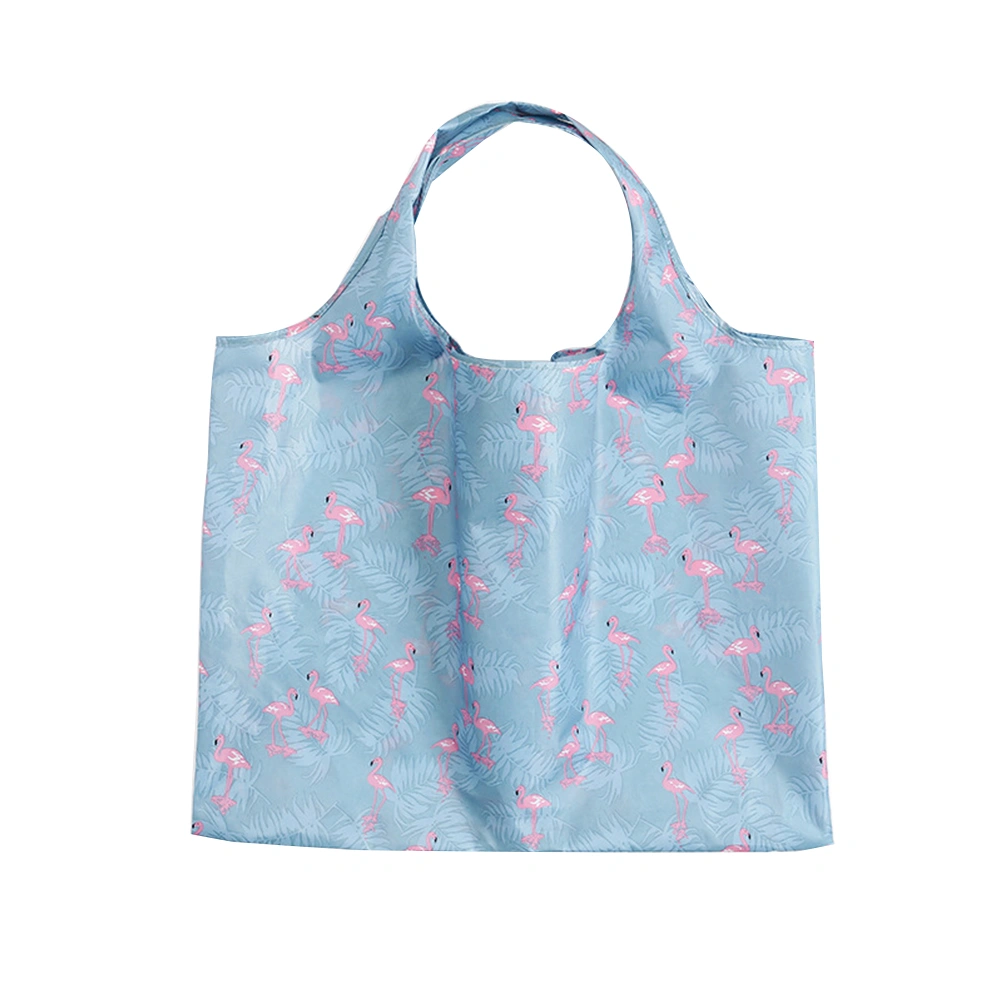 1 Pc Eco-friendly Bag Polyester 2-in-1 Foldable Shopping Bag Reusable Machine Washable Shoulder Storage Bag - Blue Flamingo (As Shown)