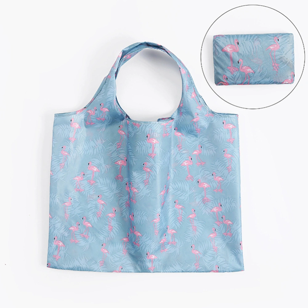 1 Pc Eco-friendly Bag Polyester 2-in-1 Foldable Shopping Bag Reusable Machine Washable Shoulder Storage Bag - Blue Flamingo (As Shown)