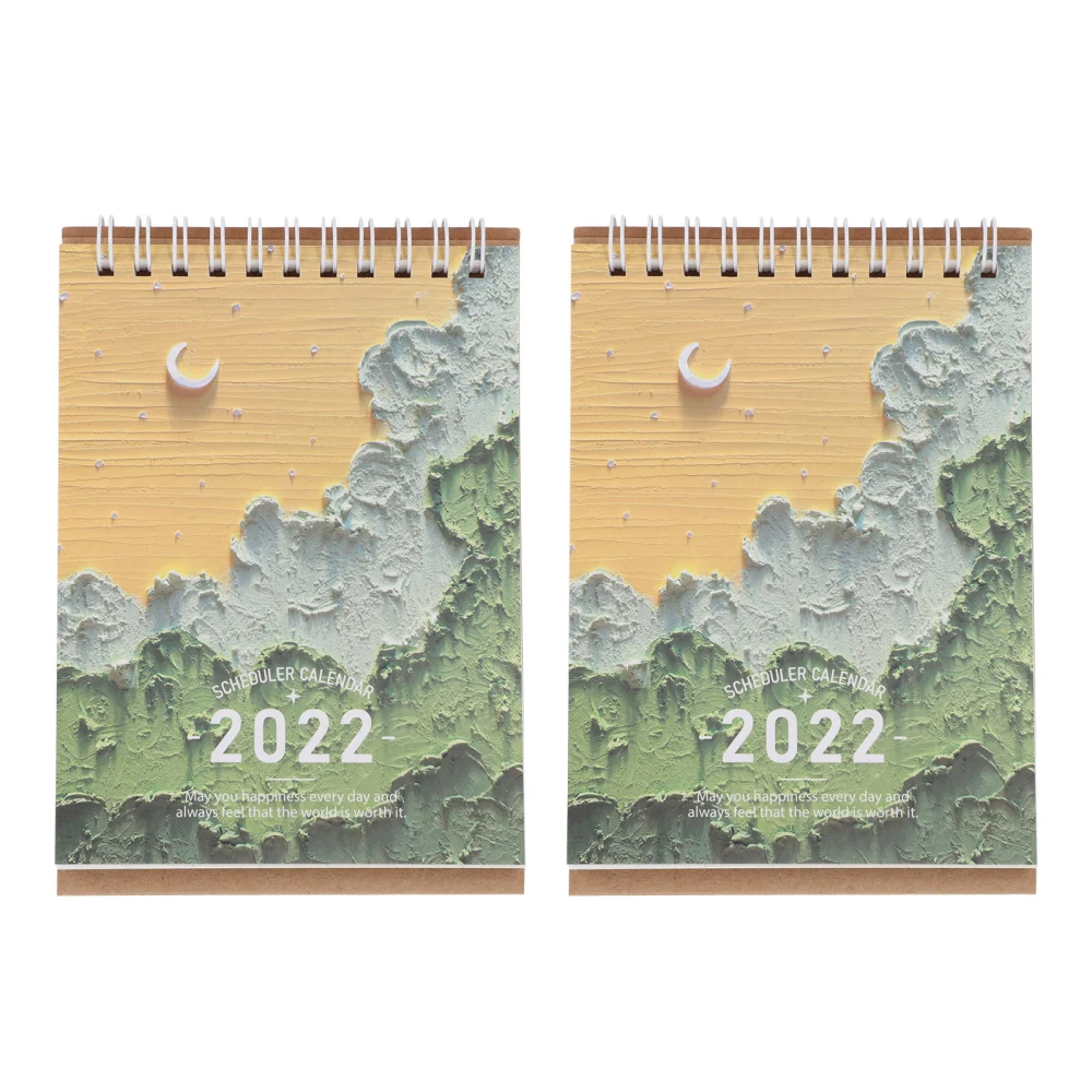 2Pcs Oil Painting Desktop Calendar Creative Retro Calendar Planner Schedule Book