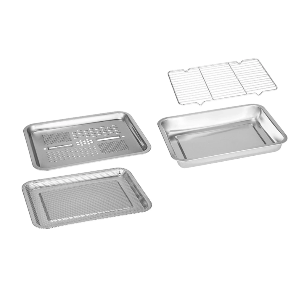 1 Set 4Pcs Kitchen Practical Stainless Steel Tray Grater Draining Plate (Silver)