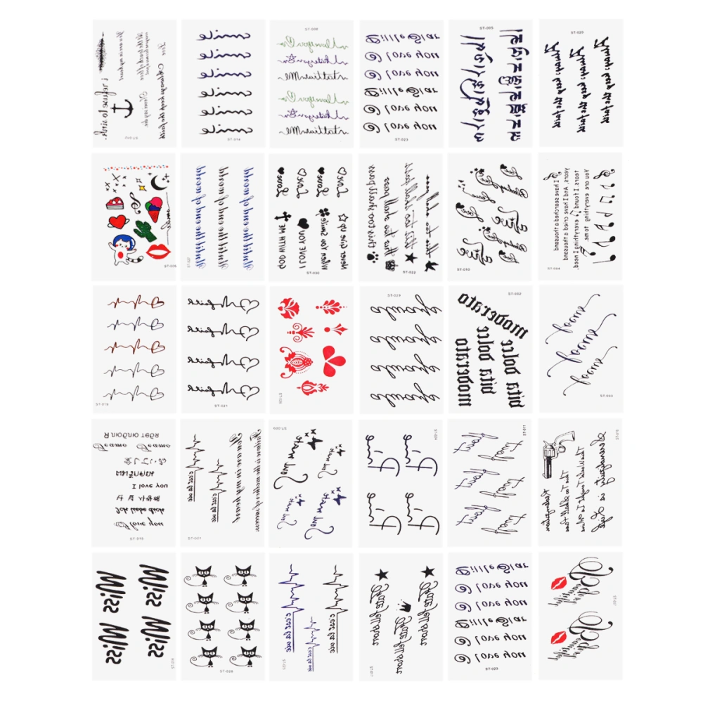 30 Pcs Stickers Small Fresh English Alphabet Geometric Stickers Waterproof Body Stickers Temporary Tattos