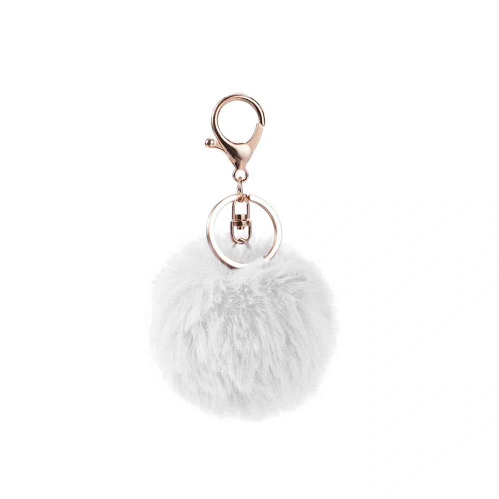 1PC 8cm Imitation Rabbit Fur Ball Lovelty Charm Key Chain Pendant for Car Key Ring Purse Bag Decor (White)