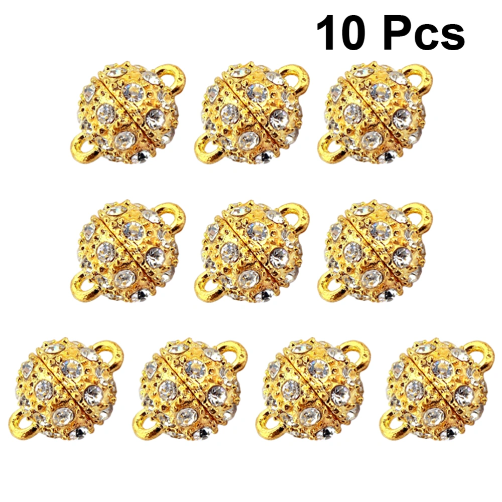 10PCS DIY Jewelry Accessories Rhinestone Inlaid Jewelry Buckles Magnetic Hand Chain Connecting Buckles Round Stainless Steel Necklace Buckle for Women Lady Golden Size L