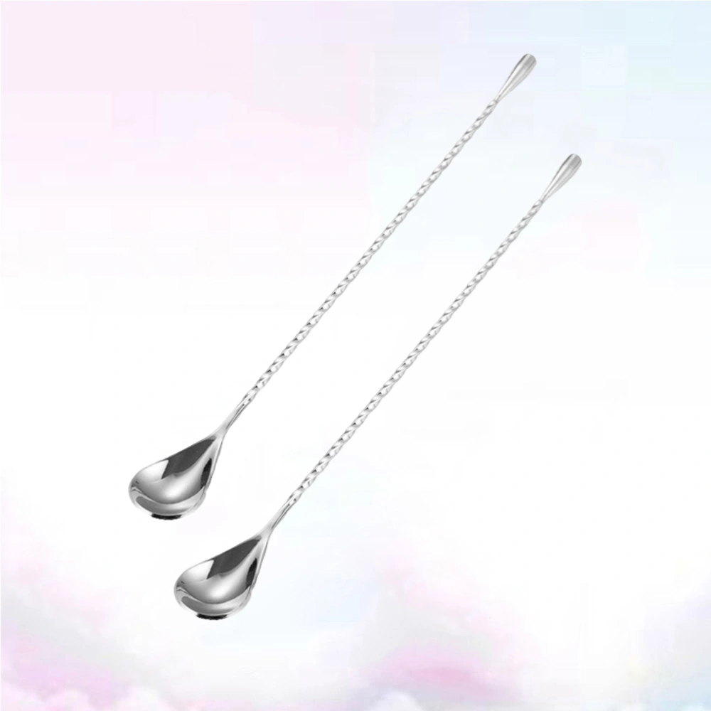 2PCS Stainless Steel Spoons Mixing Spoons Long Handle Stirring Spoons for Bar Home Cocktail (Silver)