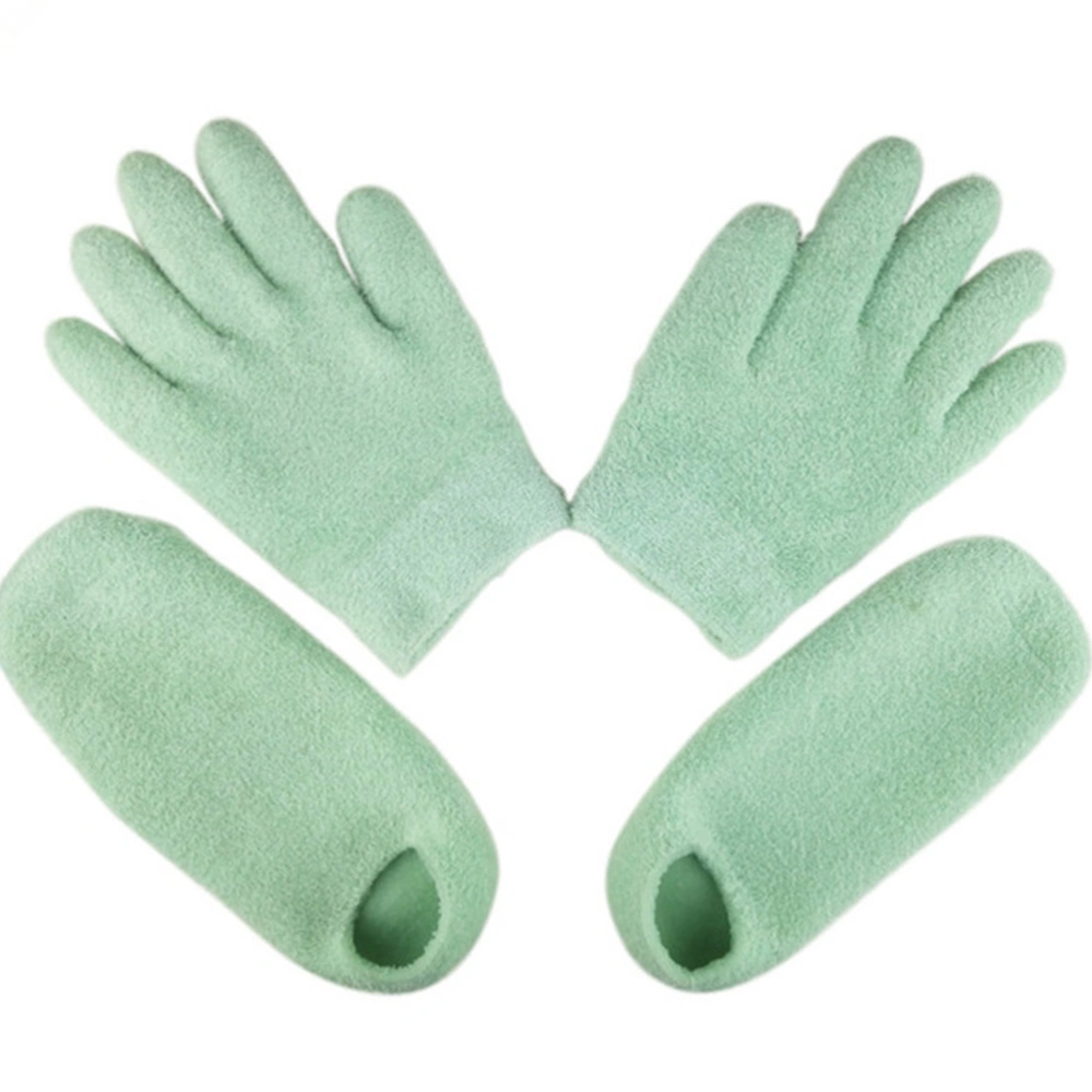 1 Set of Hand Moisturizing Gloves Socks Set Gel Spa Moisture Feet Socks Hand Gloves Green