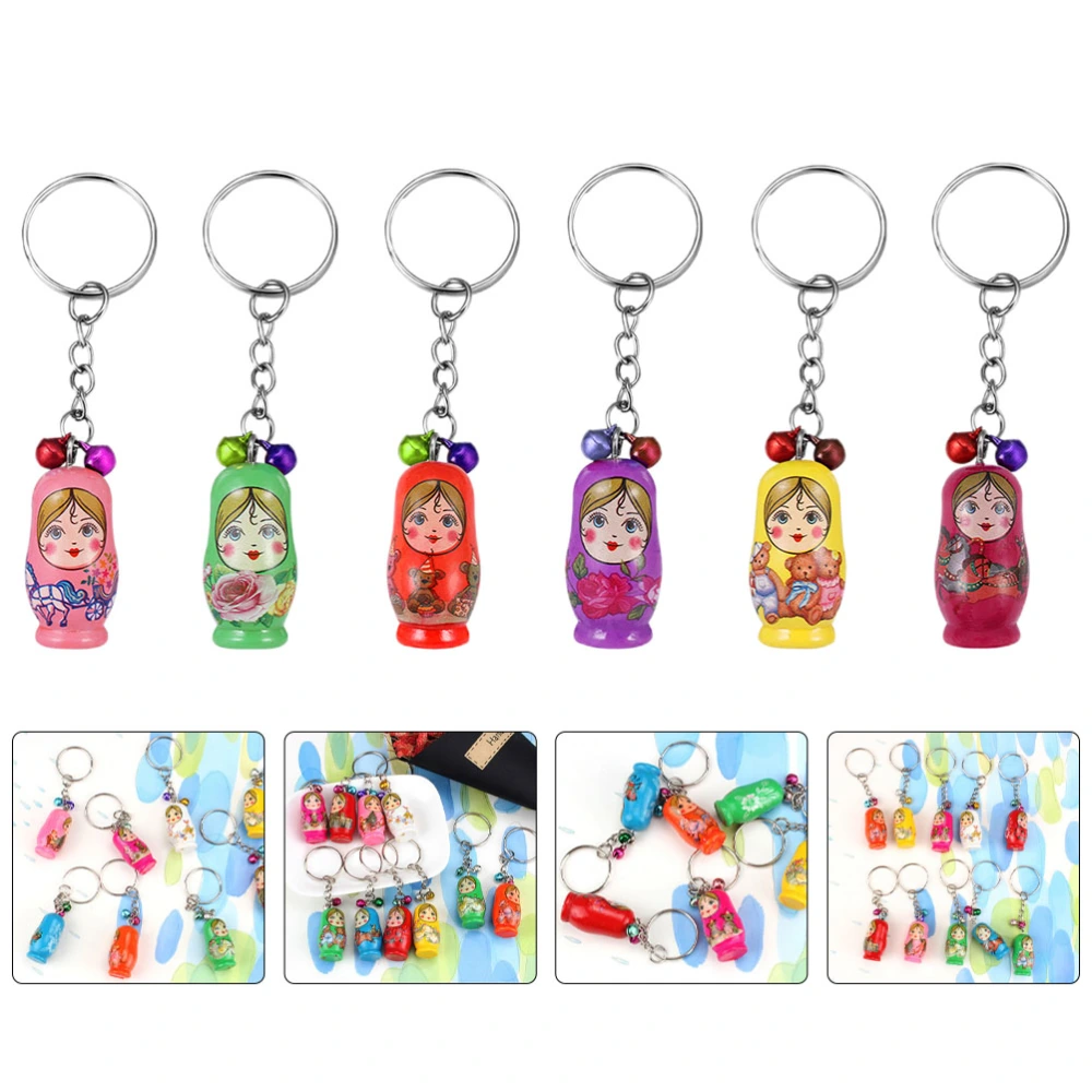 12Pcs Wood Matryoshkas Key Chain Pendant Colorful Painting Key Pendants