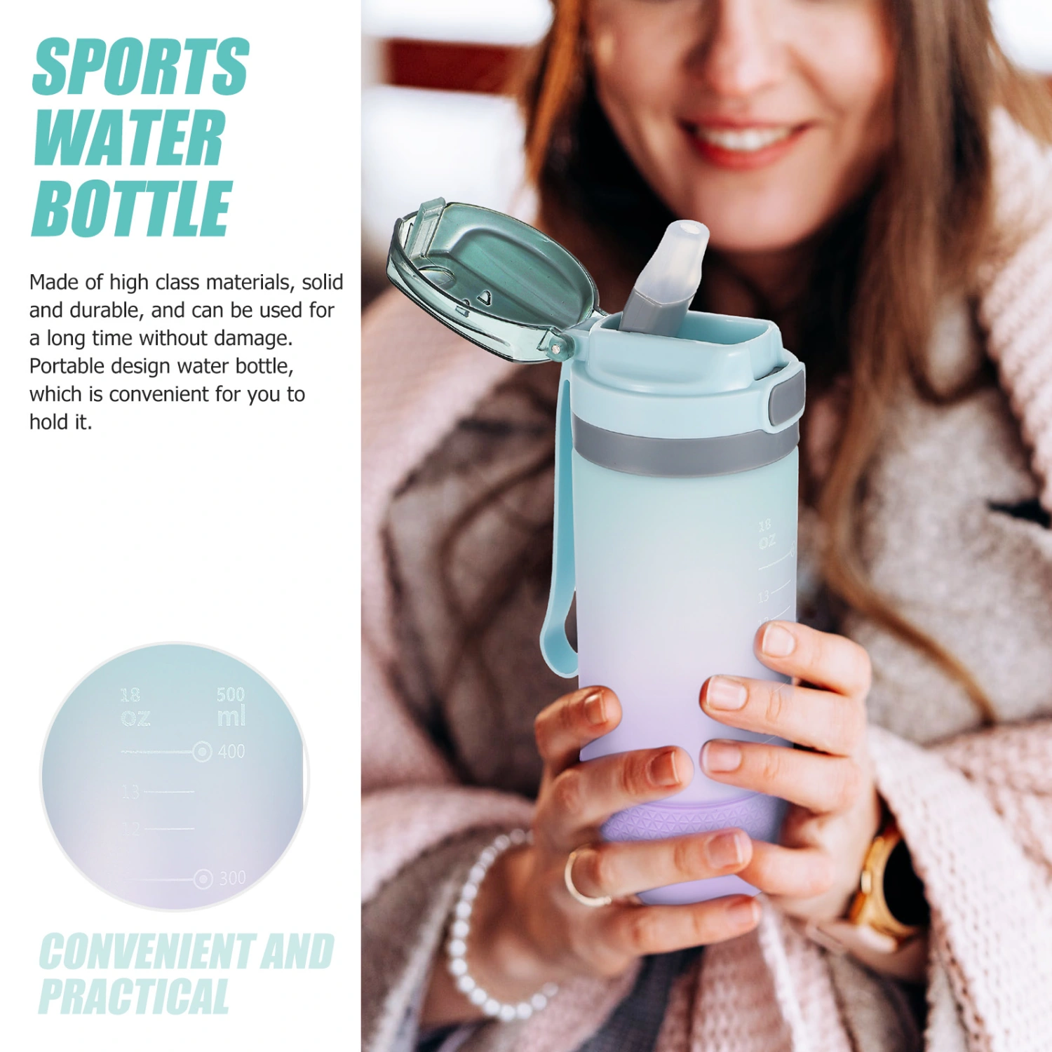 Fitness Sports Water Bottle Portable Water Bottle Outdoor Drink Bottle Household Water Container