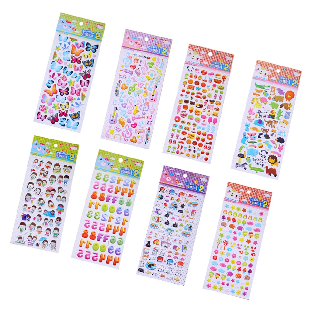 24pcs Cartoon Bubble Stickers Assorted Pattern Animals Decals Puffy Sticker for Craft Scrapbooking Decoration