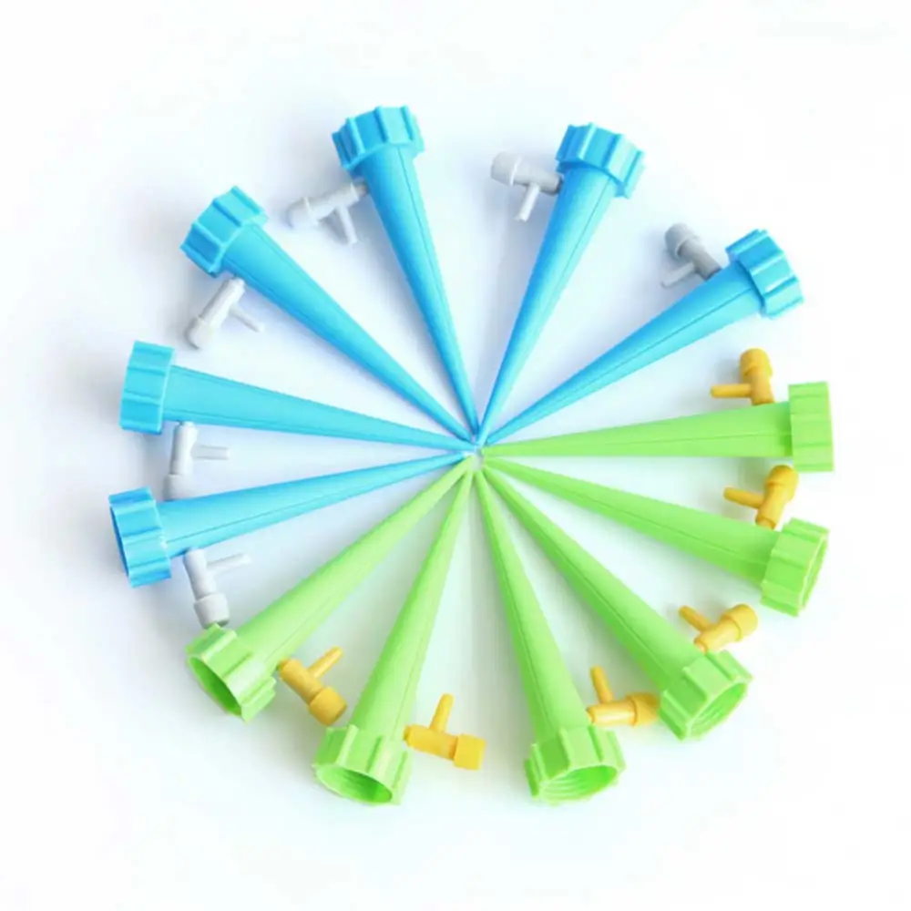 12PCS Automatic Flower Watering Machine Portable Irrigation Emitter with Switch Control Adjustable Water Flow Water-dropper Flower Watering Water Seepage Device for Home Garden Use Blue+Green