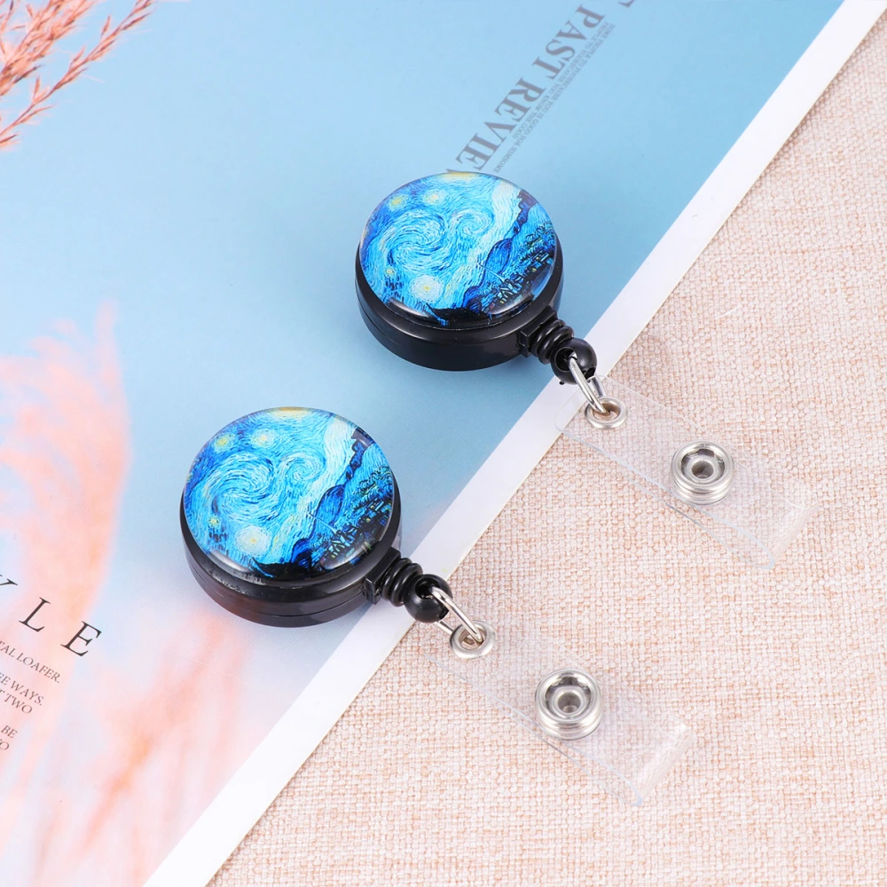 2pcs Faux Marble ABS Retractable Badge Reel Nurse Doctor Student Exhibition ID Clips Badge Holder Stationery with Clip (Blue Starry Sky)