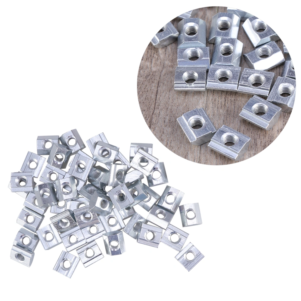 50pcs European Standard Carbon Steel Professional Profile T-Type Slider Nut 20 Type Square Nut (Silver)