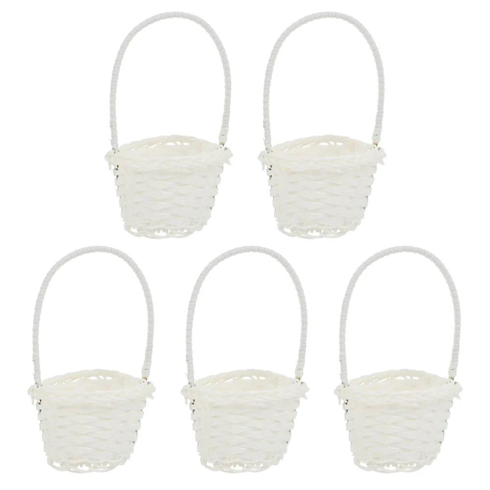 5pcs Pastoral Style Plastic Rattan Baskets Small Flower Baskets Fruit Picking Baskets