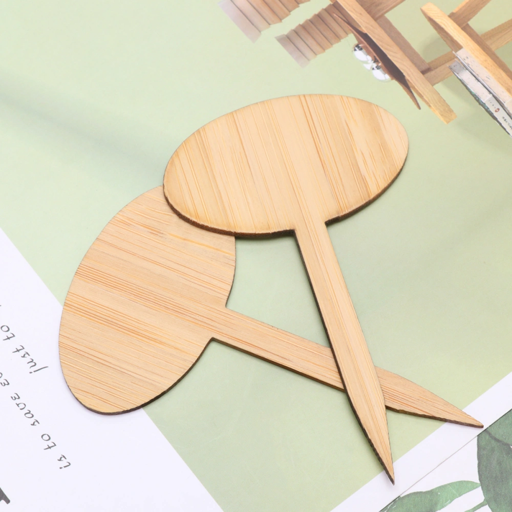 20 Pcs Thicken Bamboo Signpost T Shape Mini Plants Label Plaque Ornaments Miniature Decors Seedling Box Plant Ornaments (Oval Style)