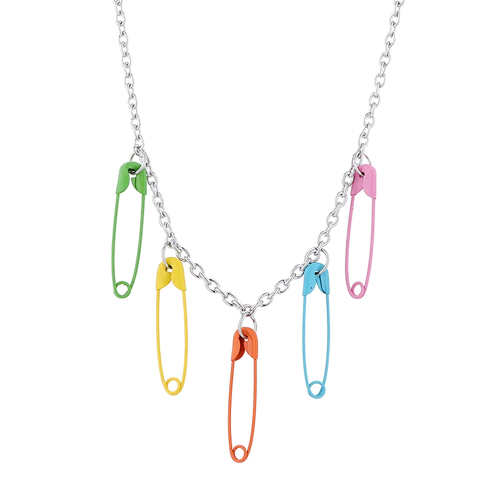 1Pc Colorful Pin Pendant Chain Elegant Metal Necklace Female Neck Accessory