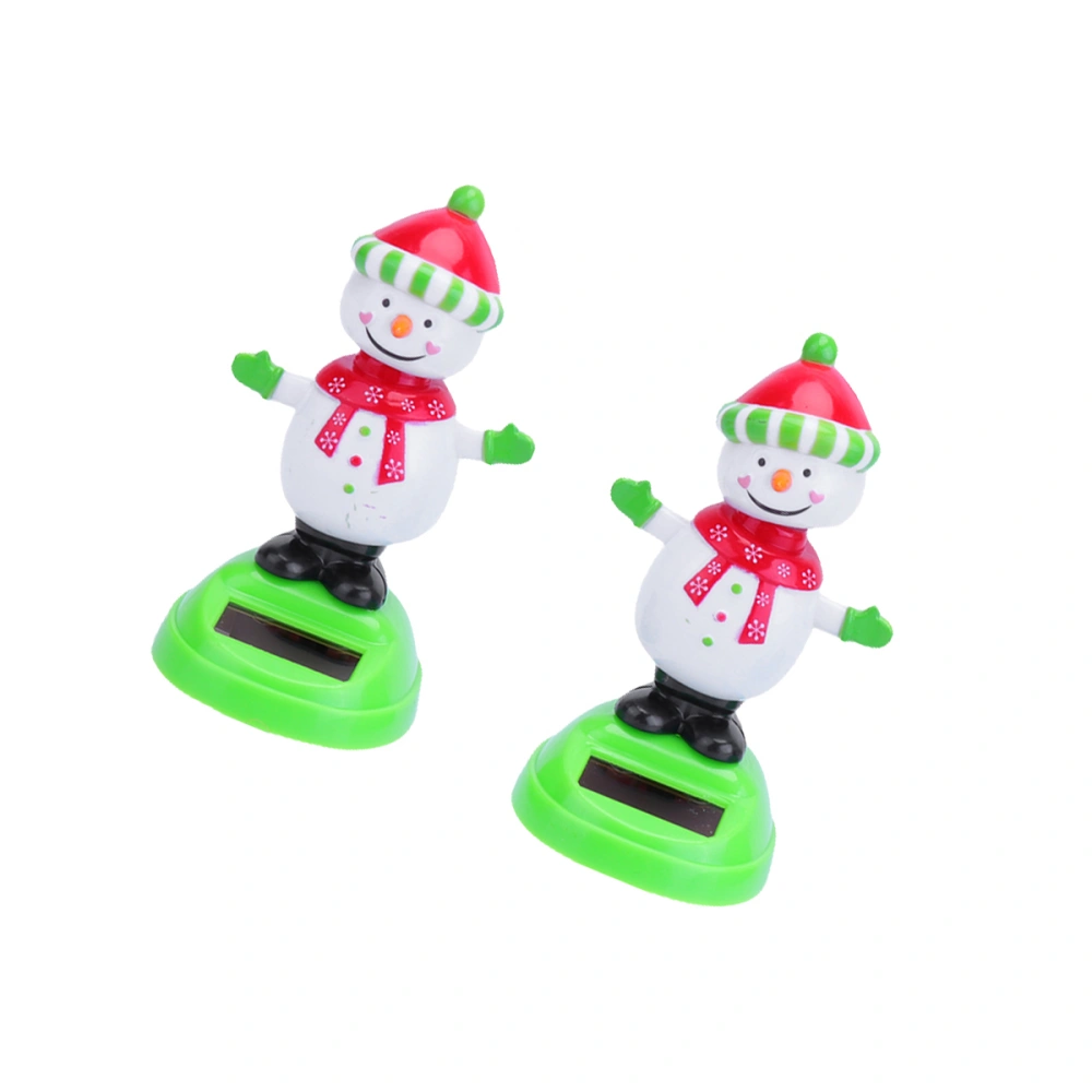 2pcs Christmas Car Ornament Creative Solar Powered Swing Car Interior Decor Shaking Head Snowman Doll Kids Gift Desktop Ornament