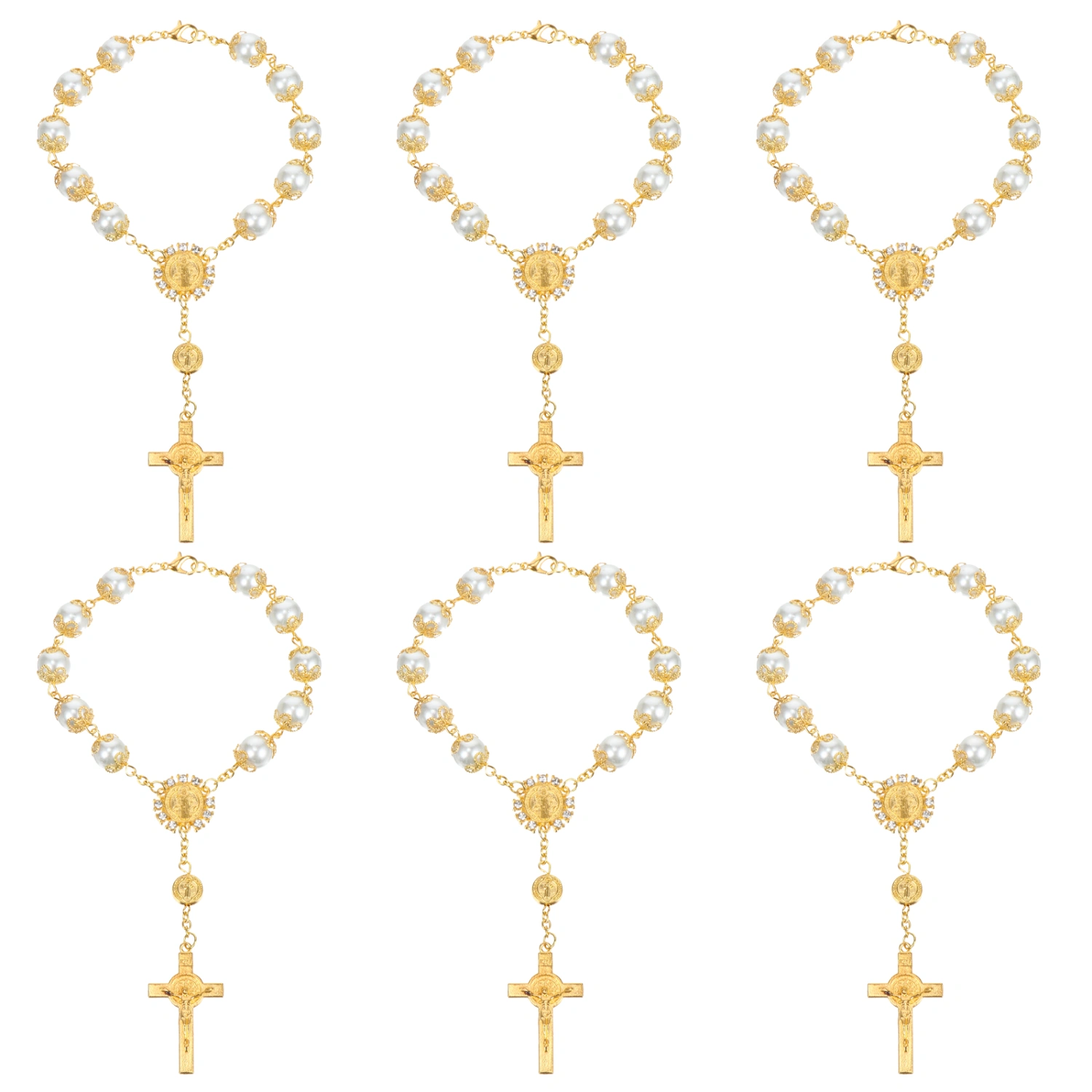 6pcs Christian Cross Bracelet Artificial Pearl Rosary Bracelet Jewelry Decor