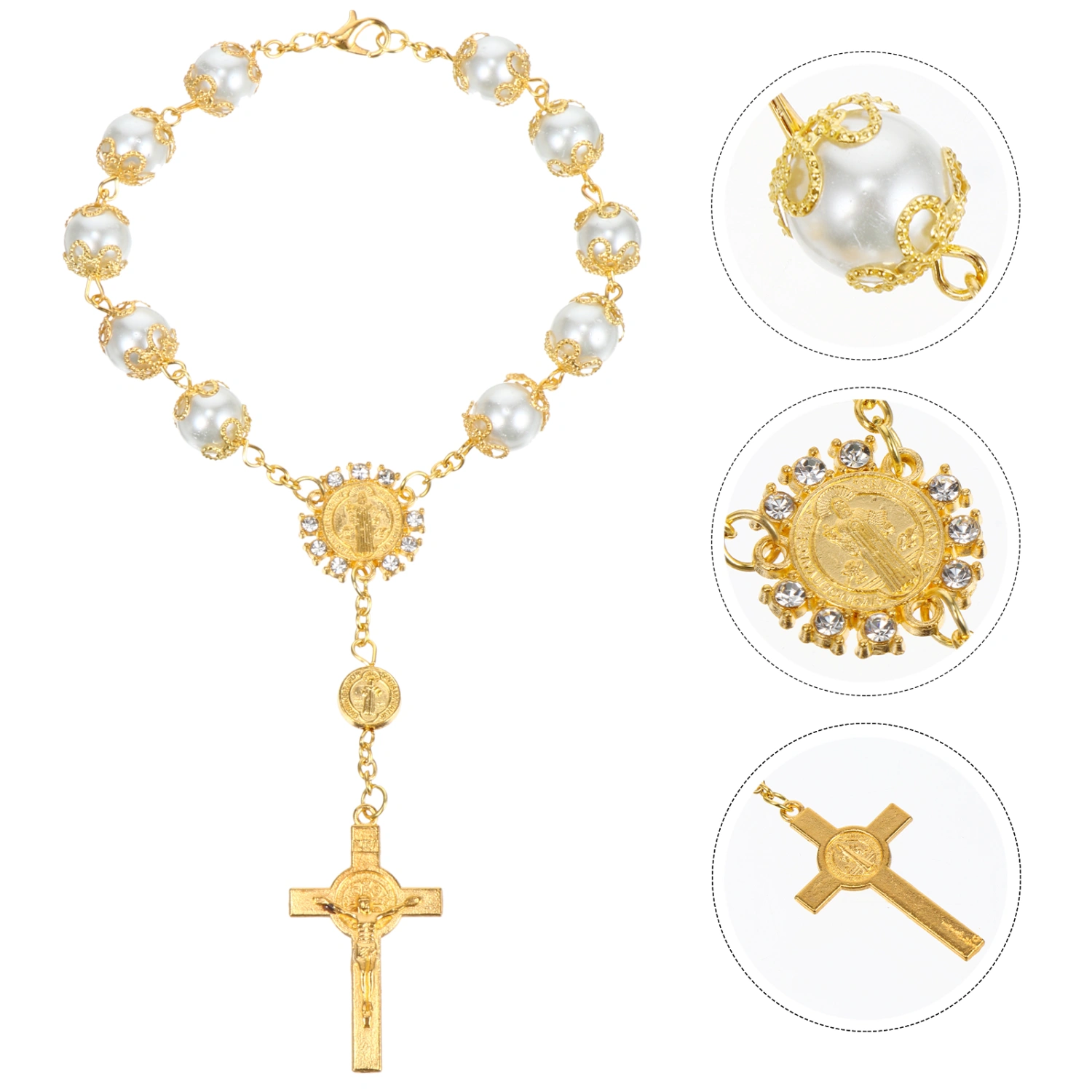 6pcs Christian Cross Bracelet Artificial Pearl Rosary Bracelet Jewelry Decor