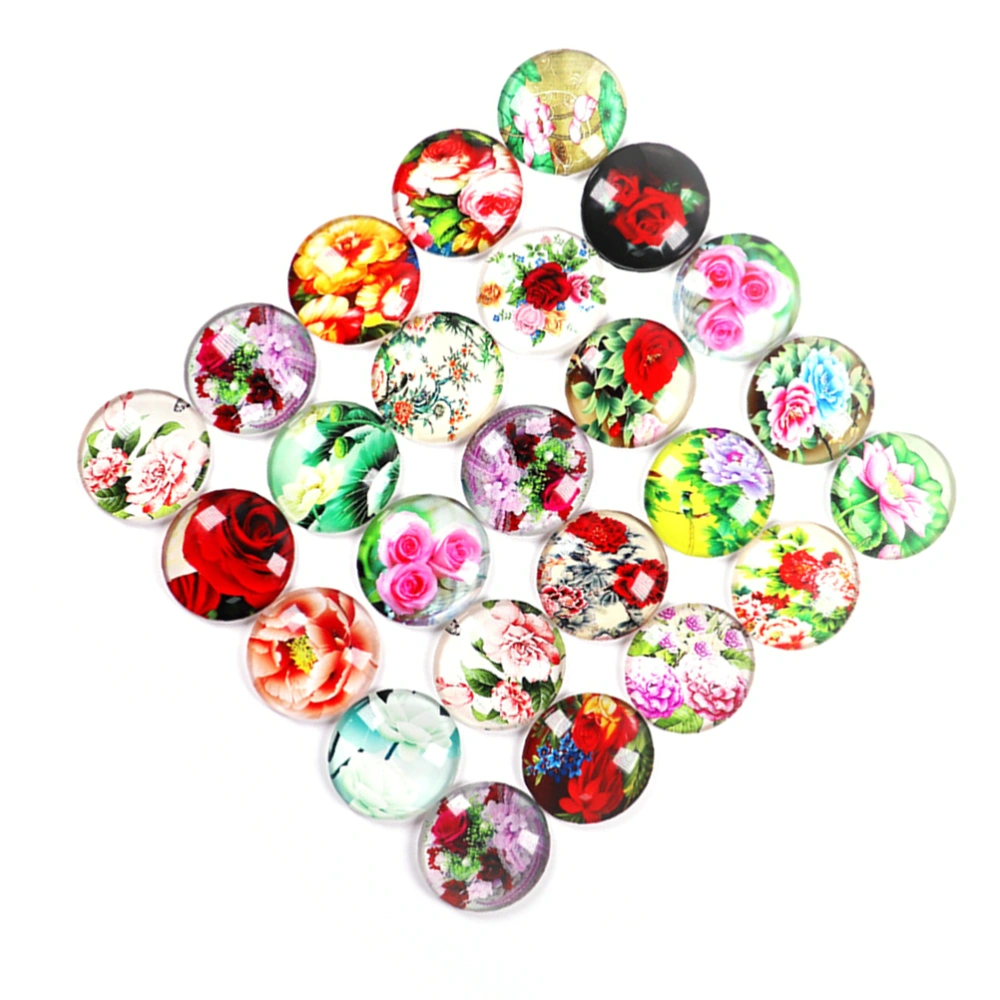 50Pcs Round Flower Pattern Time Glass Stickers Beautifal Glass Decals DIY Crafts Accessories (1.8x0.58cm)