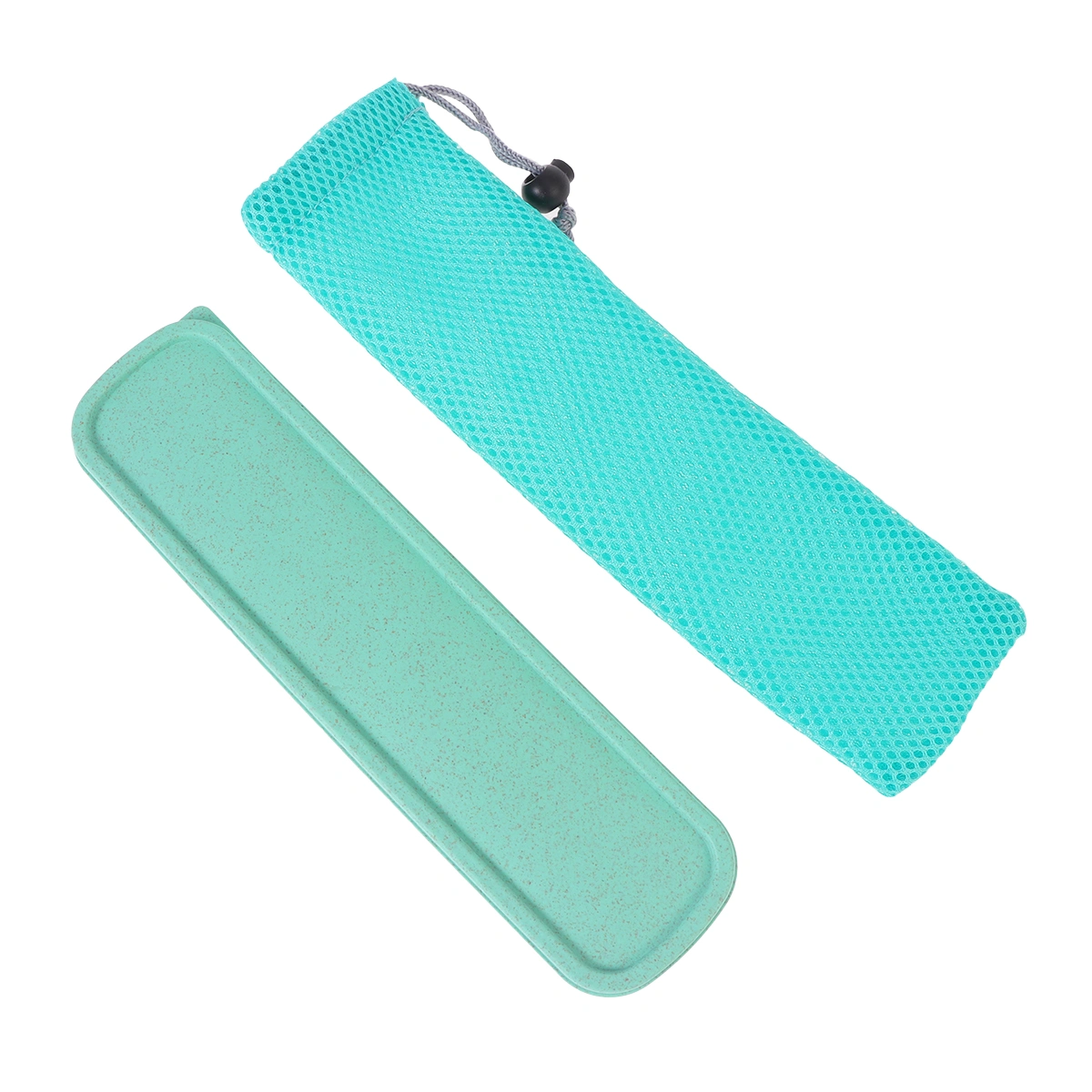 Portable Cutlery Box Wheat Straw Tableware Box Desktop Storage Box Solid Color Cutlery Storage Box with a Bag Black Green