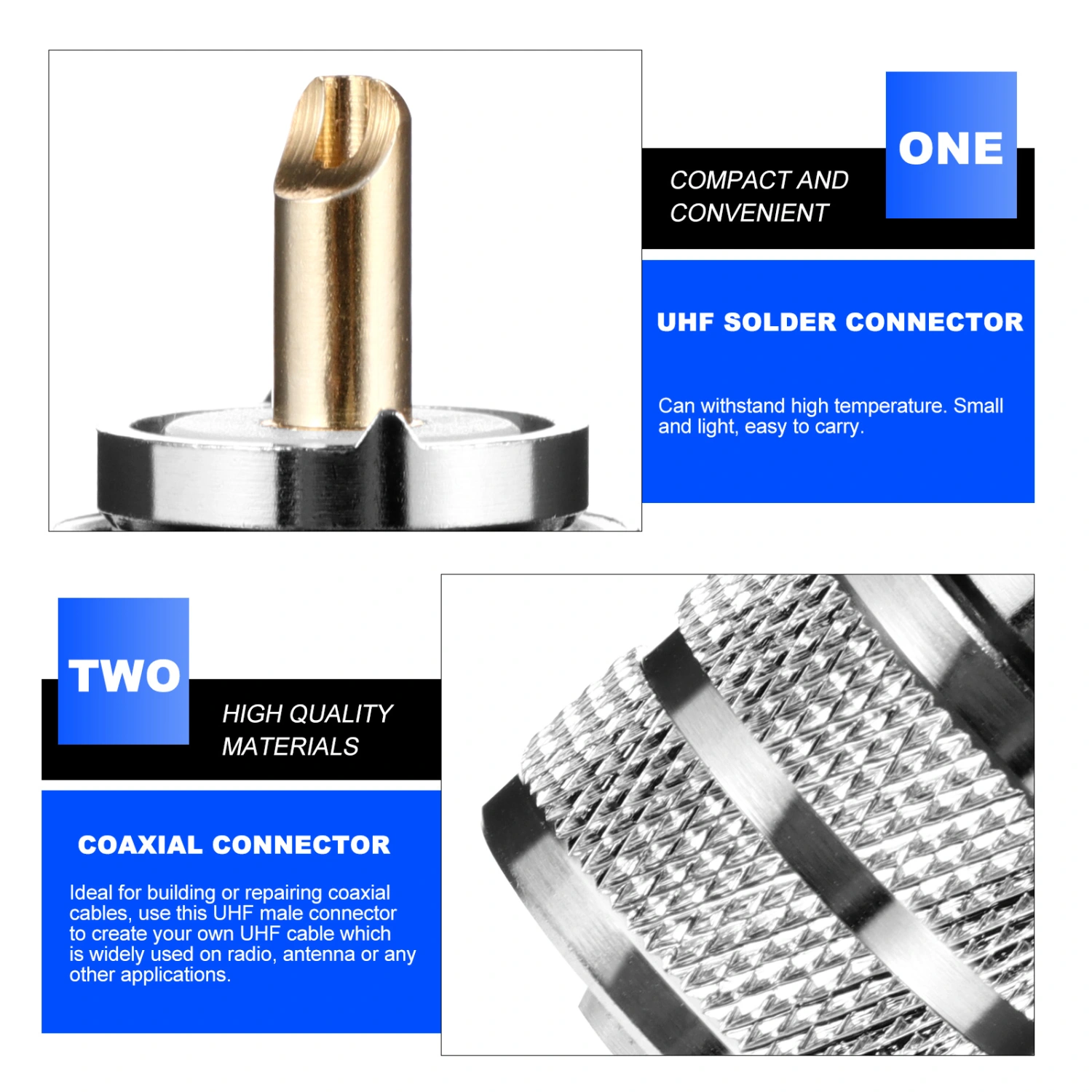 2pcs Coax Connectors SL16 UHF Male Solder Connectors Plug RF Adapter for RG58