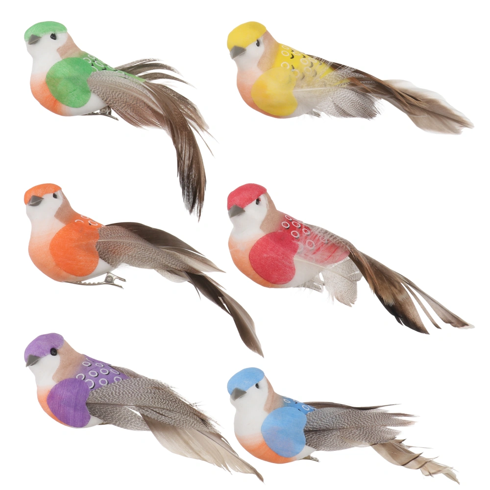 6Pcs Emulation Birds Decor Creative Tree Ornament Yard Supply Random Color