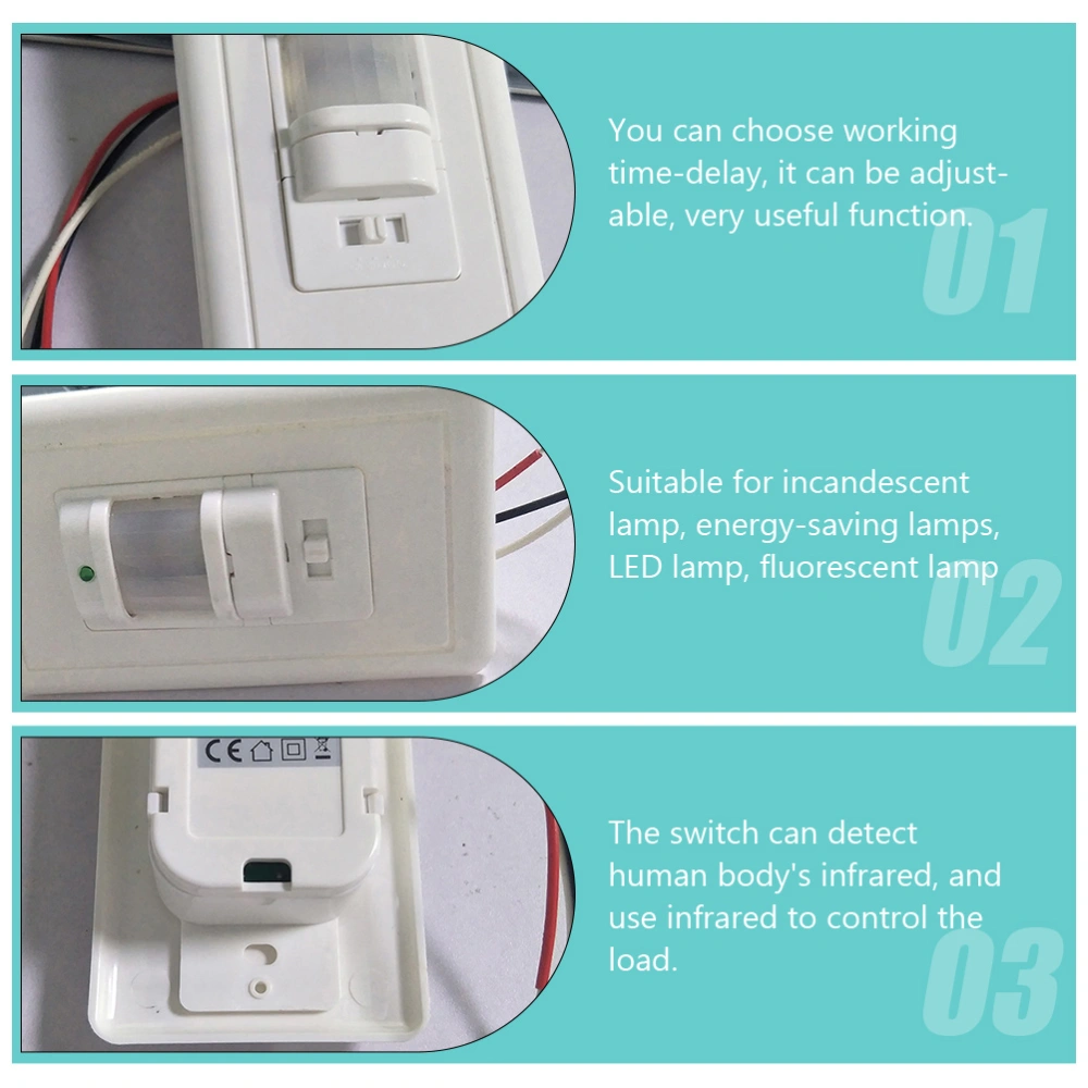 Sensor Light Switch Wall Flush Mounted Switch Indoor Infrared Motion Sensor (US Standard)