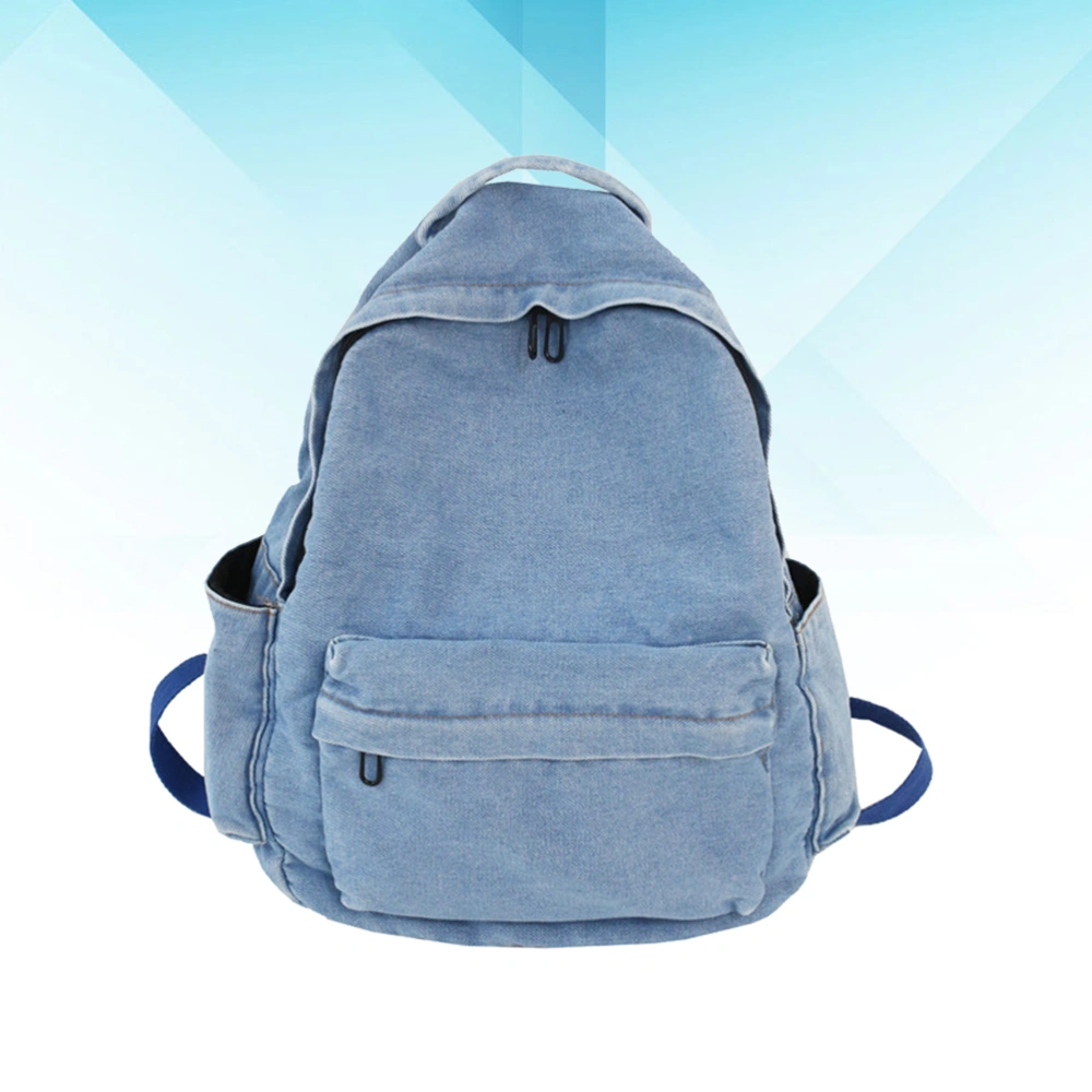 1PC Casual Backpack Denim Fabric Retro Satchel Chic Rucksack for Students Girls (Light Blue, Strap Color Random)