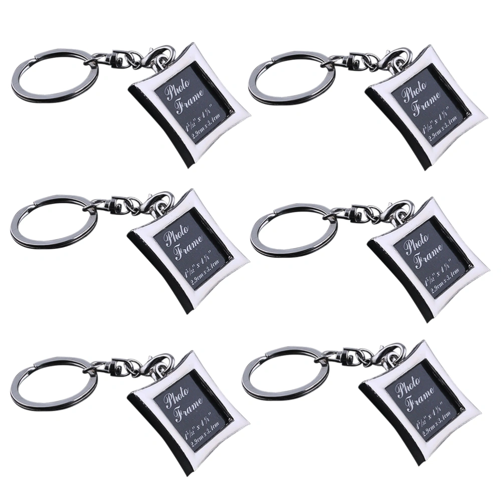 6Pcs Fashion Mini Photo Frame Metal Keychains Key Rings Keyfob Gift for Couple and Family (Rhombus)