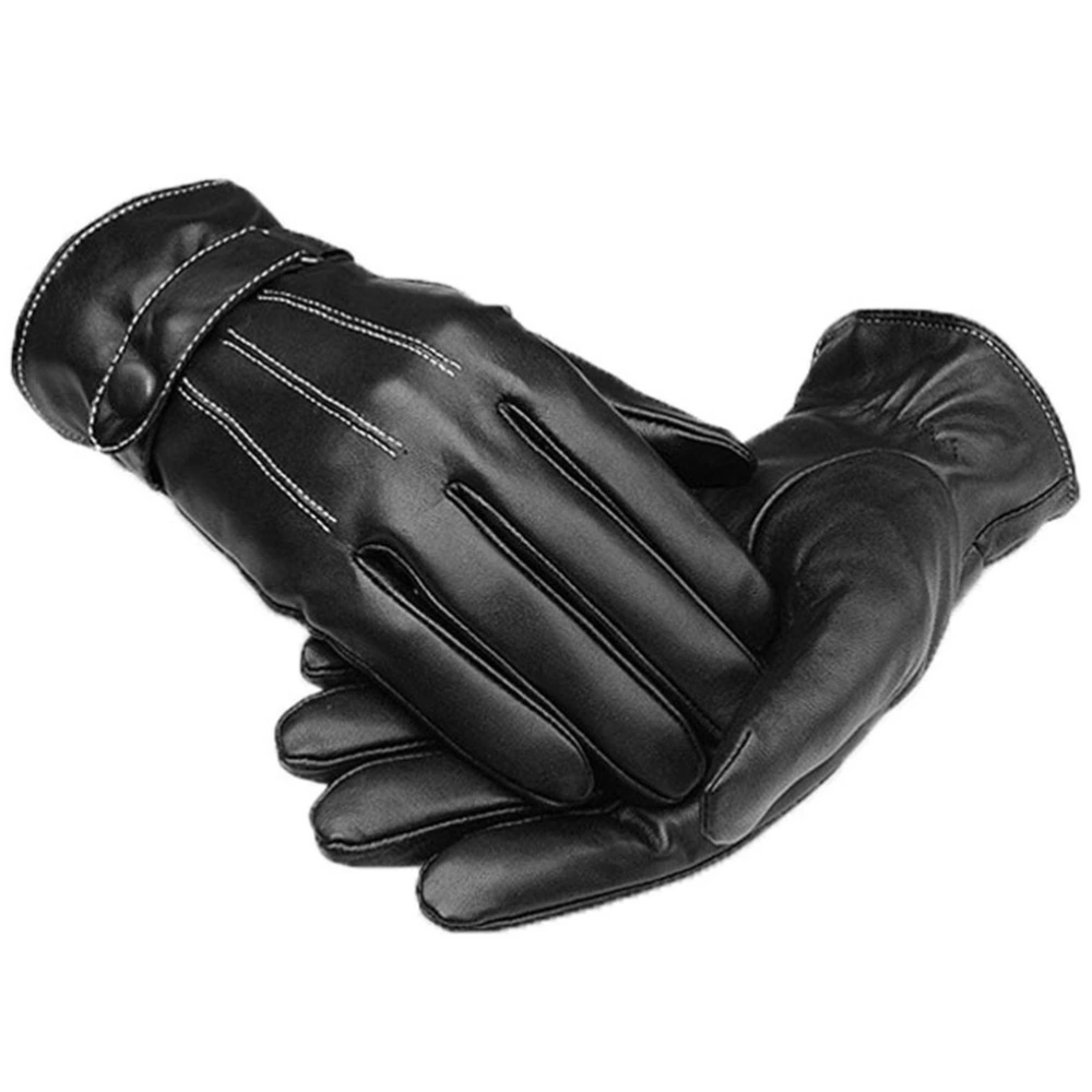 1 Pair PU Leather Winter Gloves Outdoor Wind-proof Warm Driving Gloves for Men